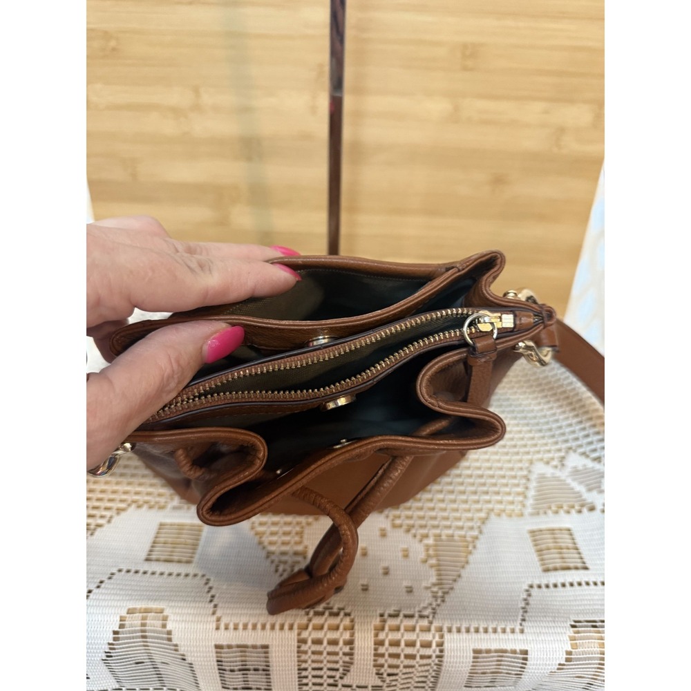 Cole Haan Crossbody Bag Women's Brown Pebble Leather Drawstring Bucket Bag - Picture 5 of 15